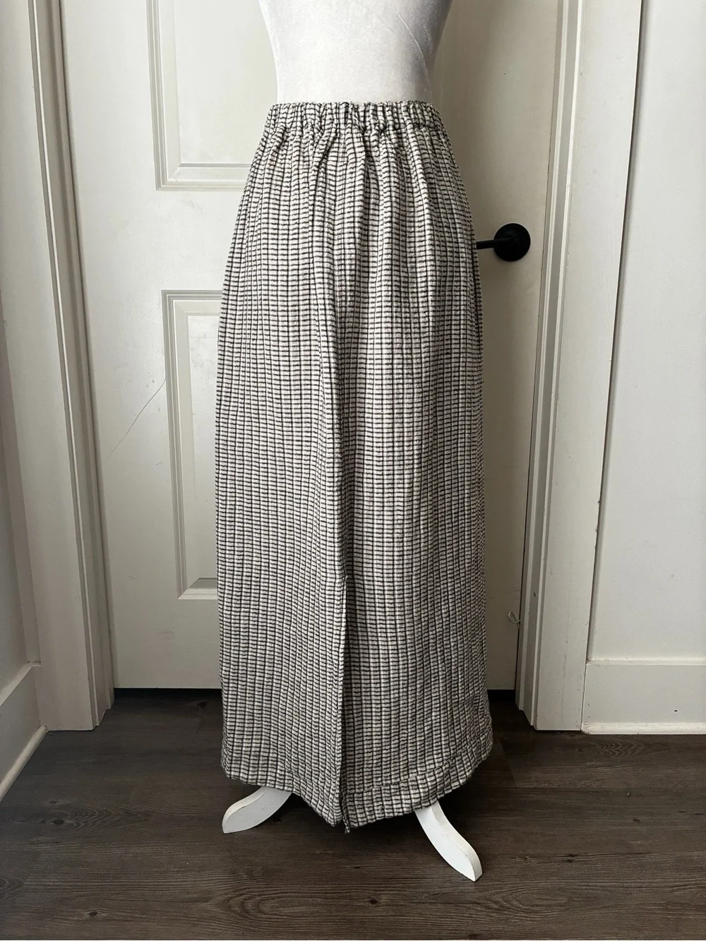 FLAX Jeanne Engerhart Linen Black, beige & White Check Maxi Skirt Sz M
